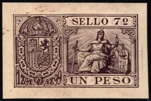 1898-1899 Spanish West Indies Revenue Sello 7 One Peso Document Stamp MNH