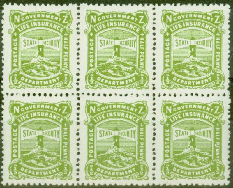 New Zealand 1947 1/2d Yellow-Green SGL37 V.F MNH Block of 6