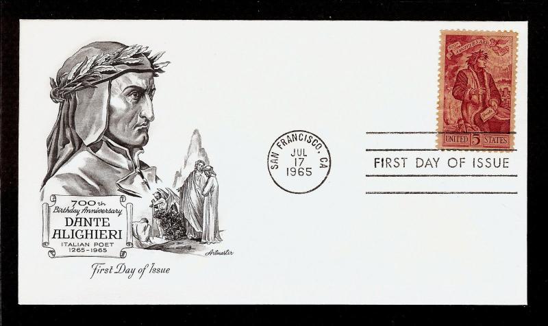 FIRST DAY COVER #1268 Dante Aligheri 5c ARTMASTER + INSERT CARD FDC U/A 1965