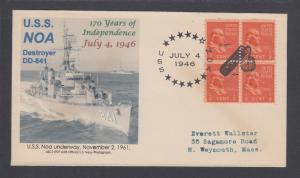 US Sc 803 on 1946 cacheted cover, Fancy CDS & Firecracker cancel of USS Noa