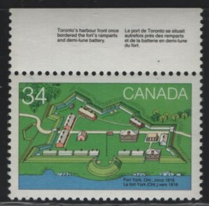 Canada 1985 MNH Sc 1052 34c Fort York - with descriptive selvedge