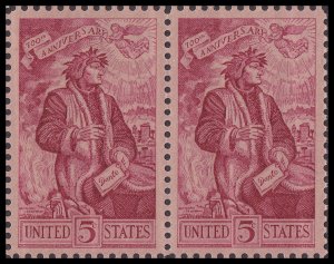 US 1268 Dante Alighieri 5c horz pair MNH 1965