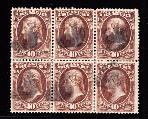 US O77 10c Treasury Department Official Used Block of 6 VF SCV $625