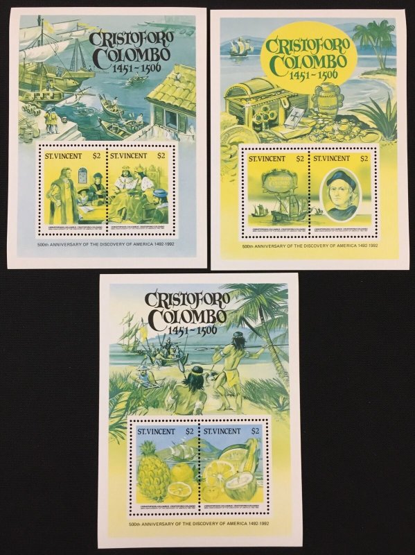 ST Vincent Christopher Columbus Ships Sheets x12 MNH Imperf Perf  (BLK71)