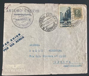 1938 Massaua Eritrea Commercial Airmail Cover To Genova Italy