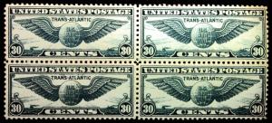 #C24 Air Post 30c Dull Blue1939 Choice Mint Never Hinged Block of 4 PO Fresh