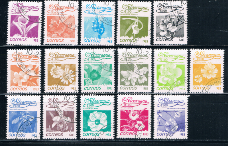 Nicaragua 1209-24 Used Set Flowers (N0248)