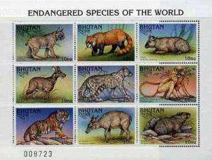 Bhutan 1997 Endangered Animals sheetlet containing set of...