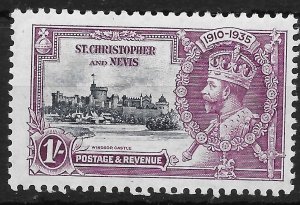 ST.KITTS-NEVIS SG64L 1935 SILVER JUBILEE 1/= KITE & HORIZ LOG VAR MTD MINT