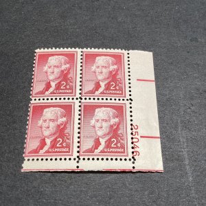 Scott#1033 Thomas Jefferson-1954 2c plate block of 4 MNH-US