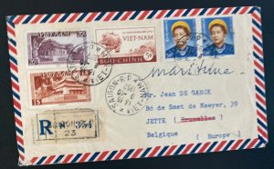 1952 Saigon Vietnam Registered Airmail Cover To Jette Belgium