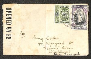 TONGA 39 & 71 STAMPS WW2 MILITARY CENSORED TO AUCKLAND NEW ZEALAND COVER 1941