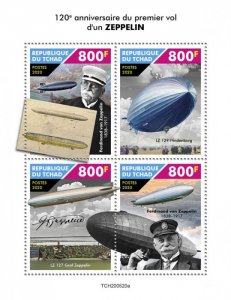 CHAD - 2020 - First Zeppelin Flight - Perf 4v Sheet - Mint Never Hinged