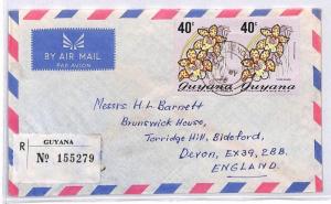 BQ41 1976 Guyana *GPO VENDOR IV* CDS Registered Airmail Cover FLOWERS PTS