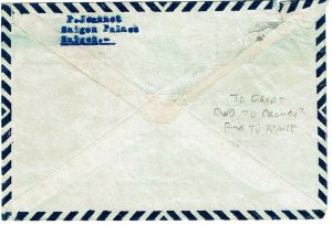 Indochina 1947 Saigon cancel on airmail cover to EGYPT, re-directed to France