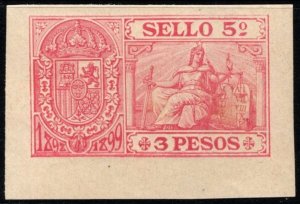 1898-1899 Spanish West Indies Revenue Sello 5 Three Peso Document Stamp MNH