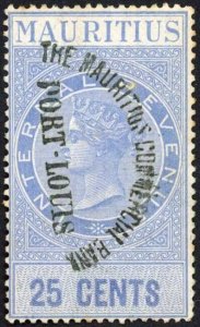 Mauritius Internal Revenue BF19 25c Blue and Blue