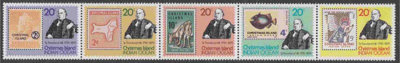 Christmas Island #90a strip of 5 F-VF Mint NH ** Rowland Hill, Stamp on Stamp