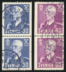 SWEDEN Sc 339-340 USED COIL PAIRS -1943 30o & 60o -King Gustav V - Well Centered