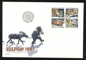 Sweden. FDC Cachet 1987 Christmas Stamps. Horses, Birds. Rice Pudding.