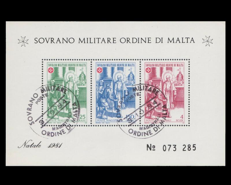 Sovereign Military Order of Malta Souvenir Sheet Year 1981 Control # 073285. CTO