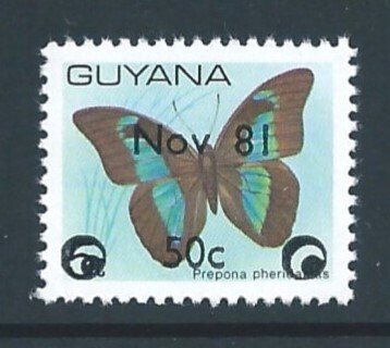 Guyana #436 NH Butterfly Defin. Ovptd. Nov '81 Surcharg...