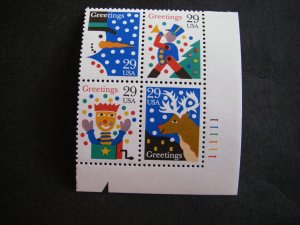 Scott 2794a, Christmas Greetings, 1993, PB4 #111111 LR side, MNH Christmas