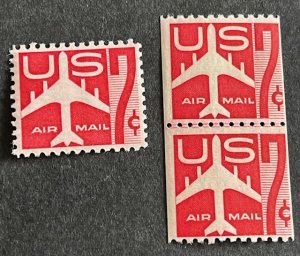 US Jet airmail int Single C60 and coil line pair C61 mint