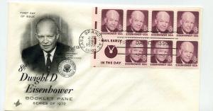 1395d S4 Dwight D Eisenhower Mail Early pane of 7 vert EE tab ArtCraft FDC