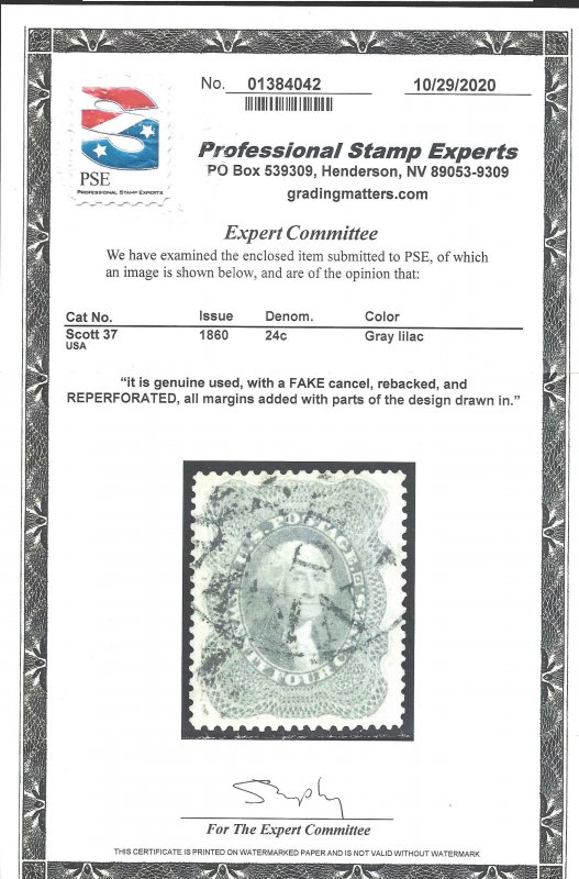 37 Used... PSE Cert... SCV $400.00... VF/XF centering