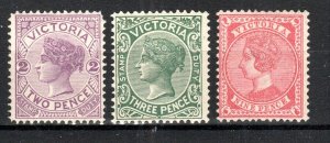 Australia - Victoria 1890-1901 QV 2d, 3d and 9d  SG 359, 362 and 366 MNH/MH