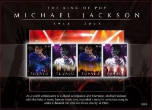 Tuvalu - Michael Jackson in Memoriam 1958 - 2009 Sheet of 4 Stamps (#2) MNH