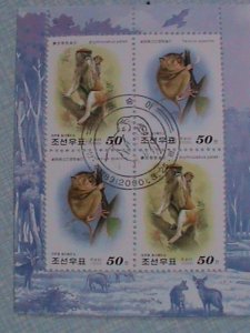 KOREA STAMP;2000 COLORFUL LOVELY GOLD HAIR MONKEYS CTO NH MINI SHEET