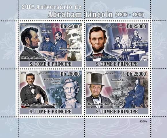 St Thomas - Abraham Lincoln 4 Stamp  Sheet ST9208a