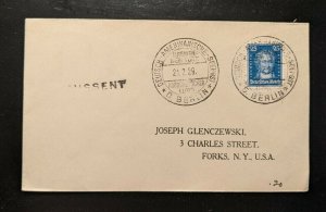 1928 Berlin Germany Cover to Forks New York Missent Aux