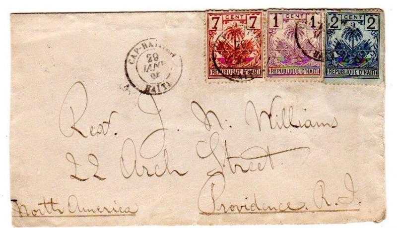 Haiti 1896 Scott 32, 33 and 36 envelope to Providence Rhode Island, USA