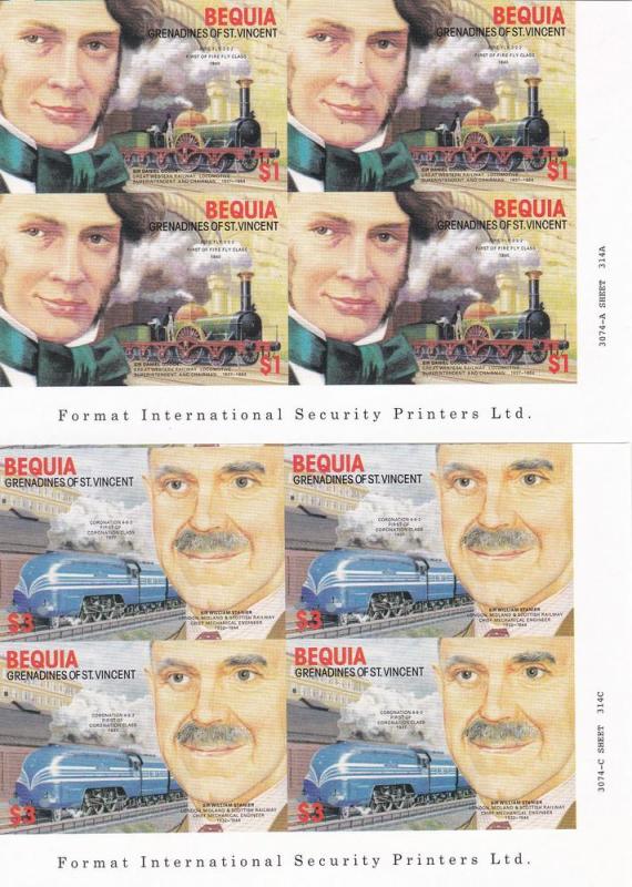 Bequia # 237-240, Railroad Engineers & Locomotives, Imp NH