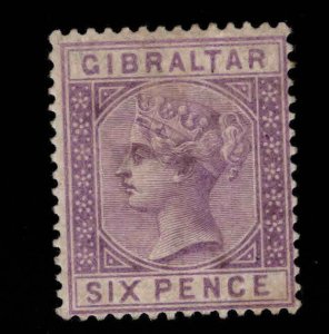 Gibraltar Scott 18 MH* 1886 6p Violet colored stamp