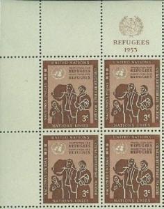 United Nations NY 1953 #15 Protection of Refugees Inscription Block of 4 MNH