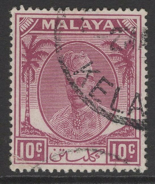 MALAYA KELANTAN SG69 1951 10c MAGENTA FINE USED