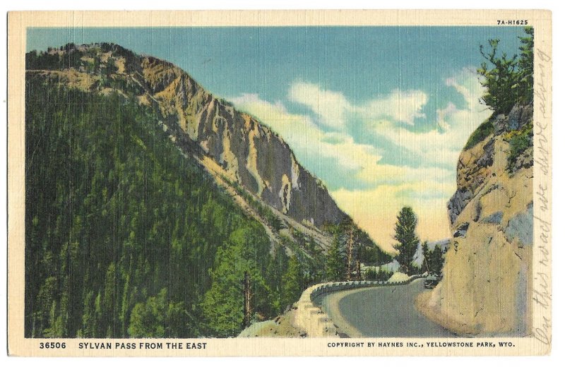 Vintage Postcard Sylvan Pass Yellowstone Park WY from the East Haynes Inc. 1938
