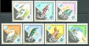 Mongolia 1974 Sc 818-823, C66 Birds Fish Perch Pelican Mink CV $4.55