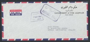 Umm Al Qiwain, 1969 Stampless Official Air Mail Cover to England, fresh, VF.