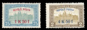 Hungary #C1-2 Cat$50, 1918 Airpost, set of two, hinged