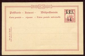 Samoa 1916 1d + 1d black on 10pf + 10pf stationery Post & Reply Card. H&G I4.