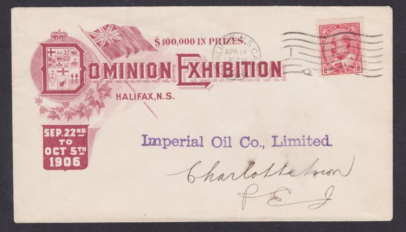 Canada Sc 90 on 1906 Dominion Exhibition Cover, Halifax - Charlottetown, PEI