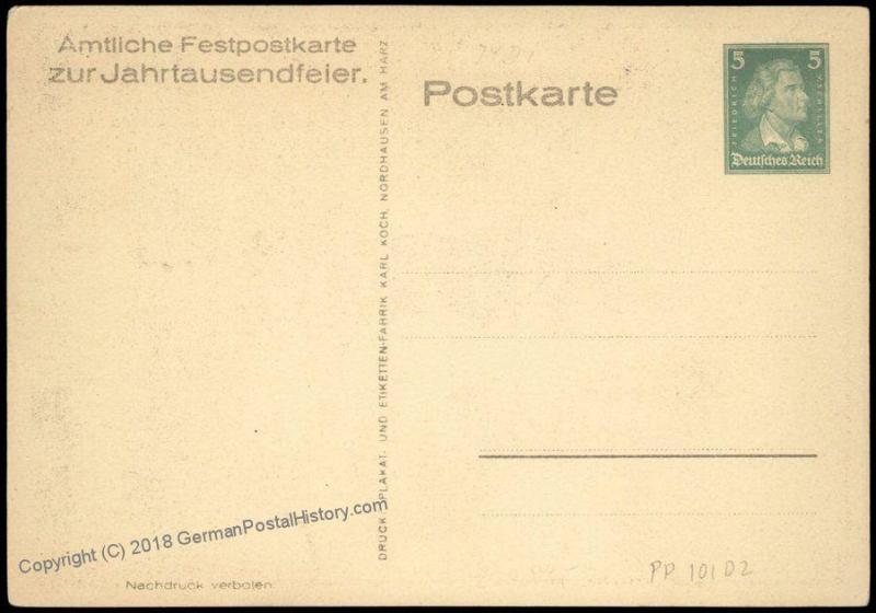 Germany 1000yr Anniversary Nordhausen Private Ganzsachen Postal Card Cover 68518