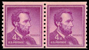 US Sc 1058 F-VF/MNH PAIR- 1958 4¢ Lincoln COIL