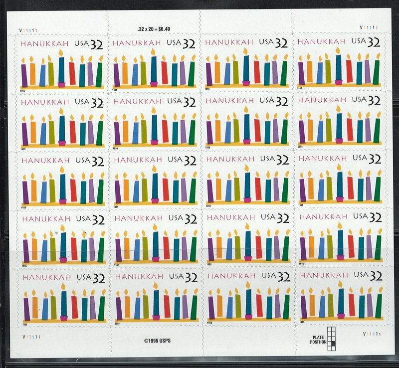 US Scott 3118 Sheet of 20 Hanukkah! MNH!