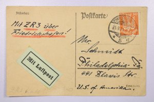 Germany 1924 Airmail Card to USA - L40140